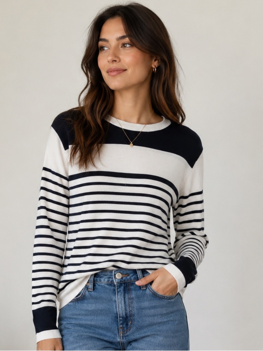 Sandro Paris Striped Fine-Knit Crewneck Sweater